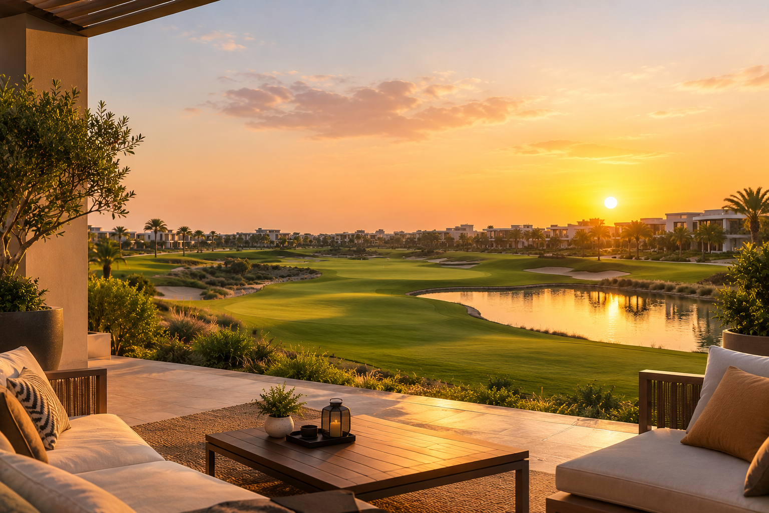 Luxury Patio Overlooking a Sunset Golf Course